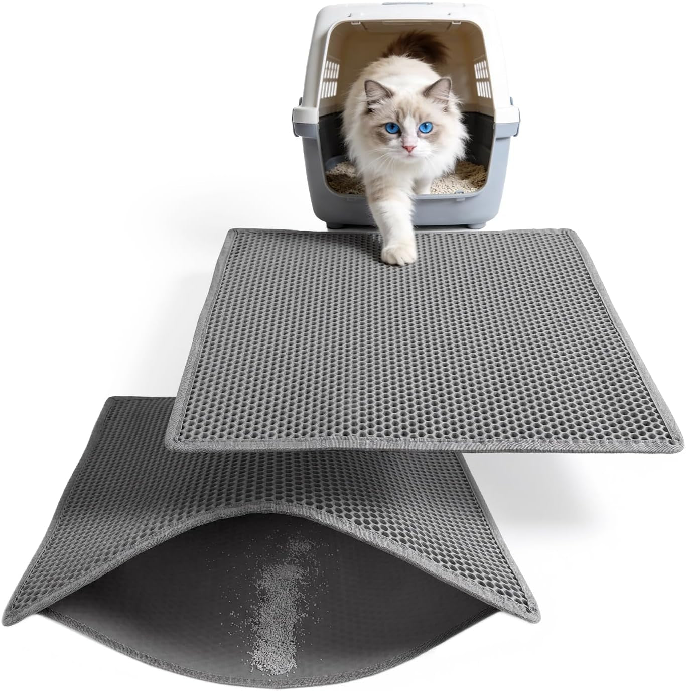 Cat Litter Mat, 15"X24" Small Double Layer Litter Trapping Mat, Waterproof/Urineproof, Easy to Clean Kitty Litter Mats for Floor, Scatter Control (Grey-1Pack)