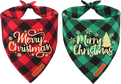 ADOGGYGO 2 Pack Dog Bandana Christmas Classic Plaid Pet Scarf Triangle Bibs Kerchief Merry Christmas Red Santa Snowman Bandana for Medium Large Dogs Pets (Large)