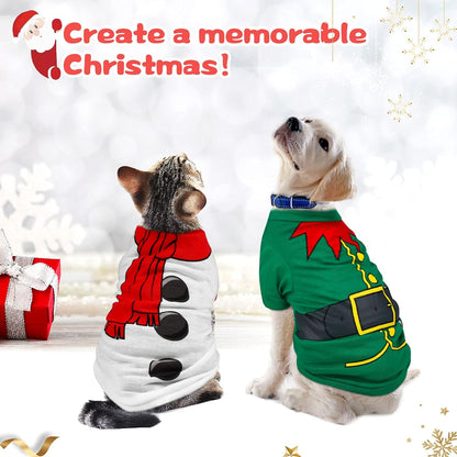 Pedgot 3-Piece Dog & Cat Christmas Shirts - Santa Claus, Snowman, Elf Patterns - Large, Cotton/Polyester, Cosplay Pet Apparel
