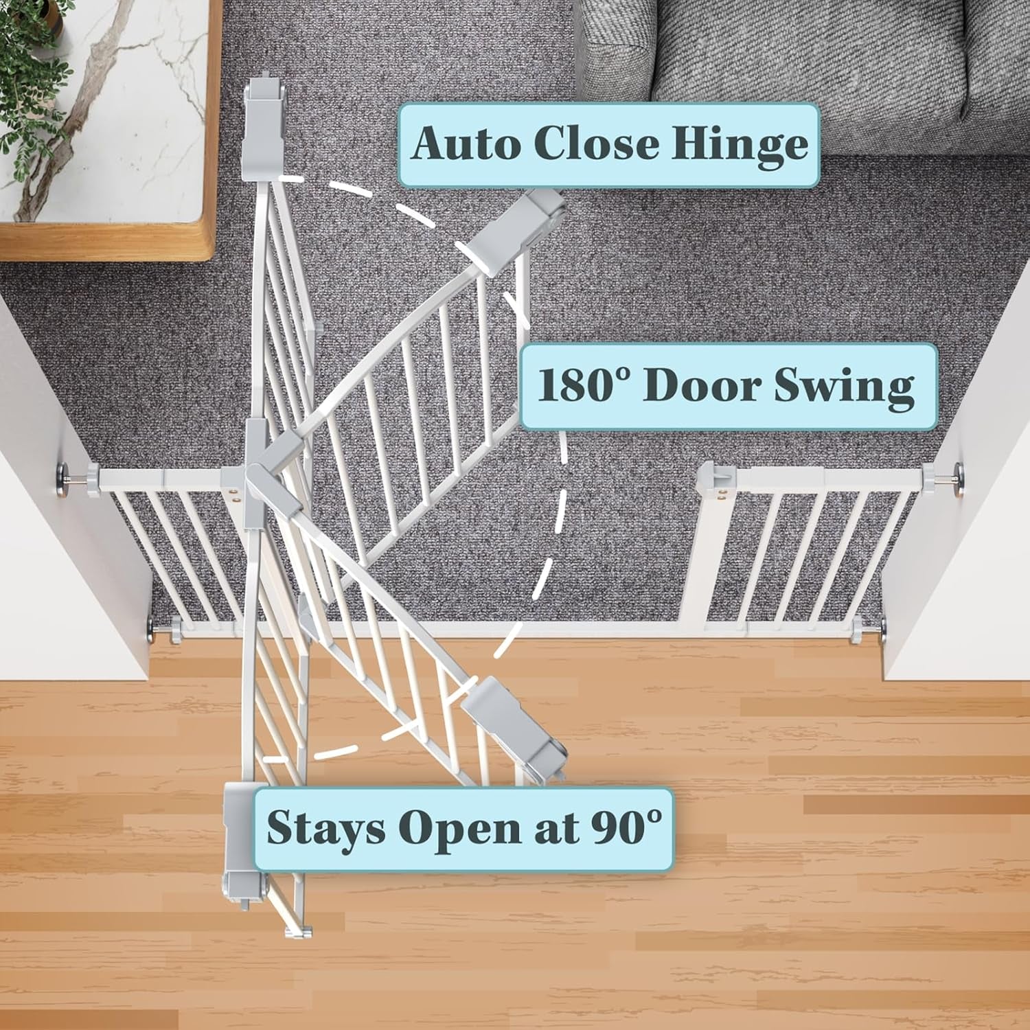 Innotruth 29-39.6" Baby Gate for Pets, Auto Close Both Sides Dog Gate with One-Hand Opening, 30" Tall Safety Gates for Stairs, Hallways, Bedrooms, Wall Pressure Mount No Drill, White