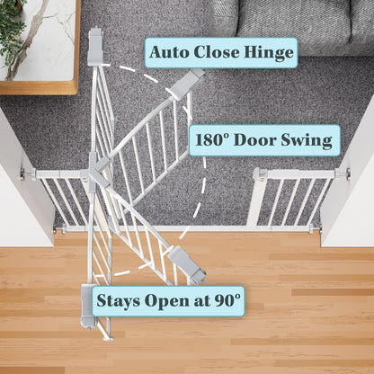 Innotruth 29-39.6" Baby Gate for Pets, Auto Close Both Sides Dog Gate with One-Hand Opening, 30" Tall Safety Gates for Stairs, Hallways, Bedrooms, Wall Pressure Mount No Drill, White