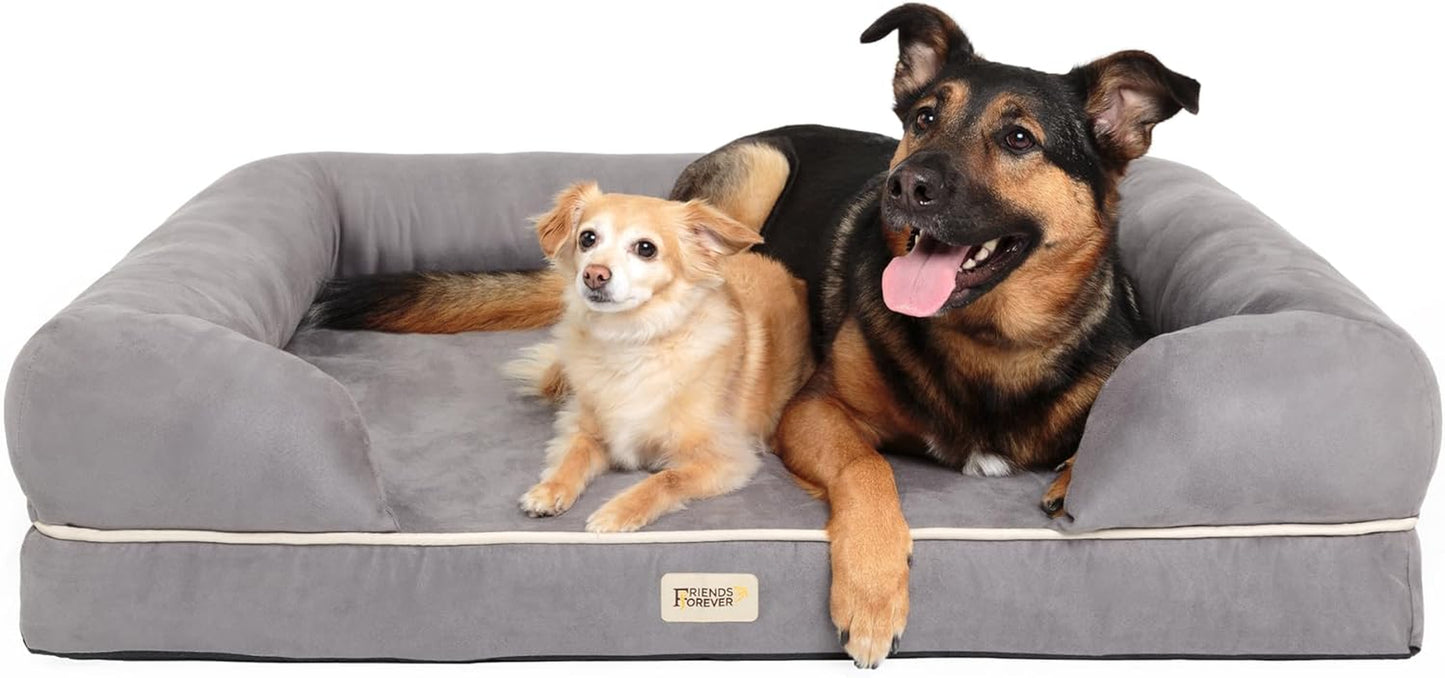 Chester Xx-Large Dog Bed - Orthopedic Memory Foam Mattress, Calming Couch Bed, Wall Rim Pillow, Water Resistant Liner, Washable Cover, Non-Slip Bottom, Grey