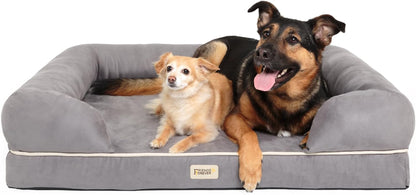 Chester Large Dog Bed - Orthopedic Memory Foam Mattress, Calming Couch, Wall Rim Pillow, Water Resistant, Washable Cover, Non-Slip, Khaki Beige