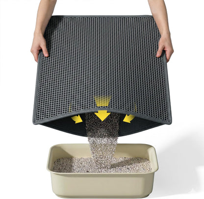 Cat Litter Mat, 15"X24" Small Double Layer Litter Trapping Mat, Waterproof/Urineproof, Easy to Clean Kitty Litter Mats for Floor, Scatter Control (Grey-1Pack)