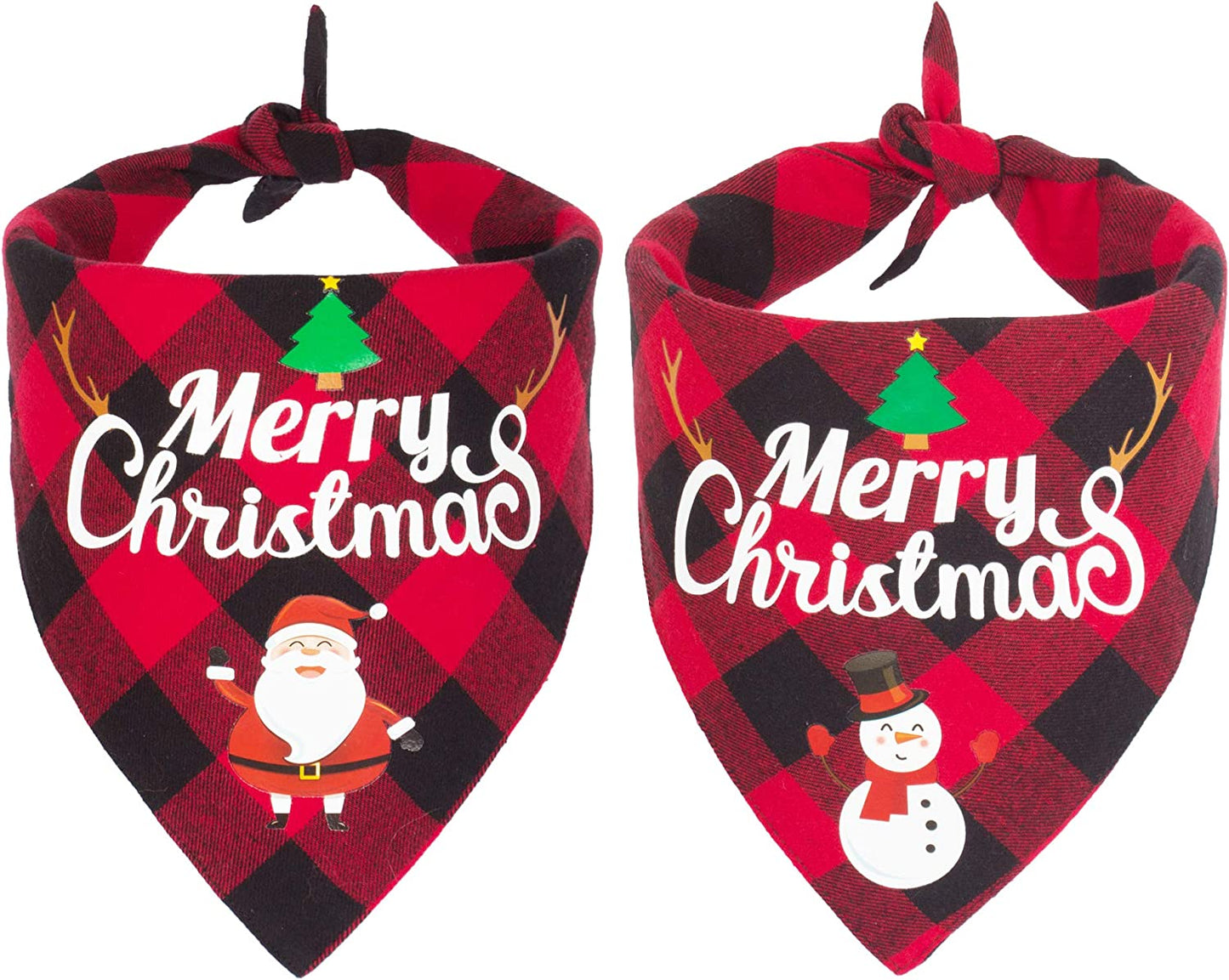 ADOGGYGO 2 Pack Dog Bandana Christmas Classic Plaid Pet Scarf Triangle Bibs Kerchief Merry Christmas Red Santa Snowman Bandana for Medium Large Dogs Pets (Large)
