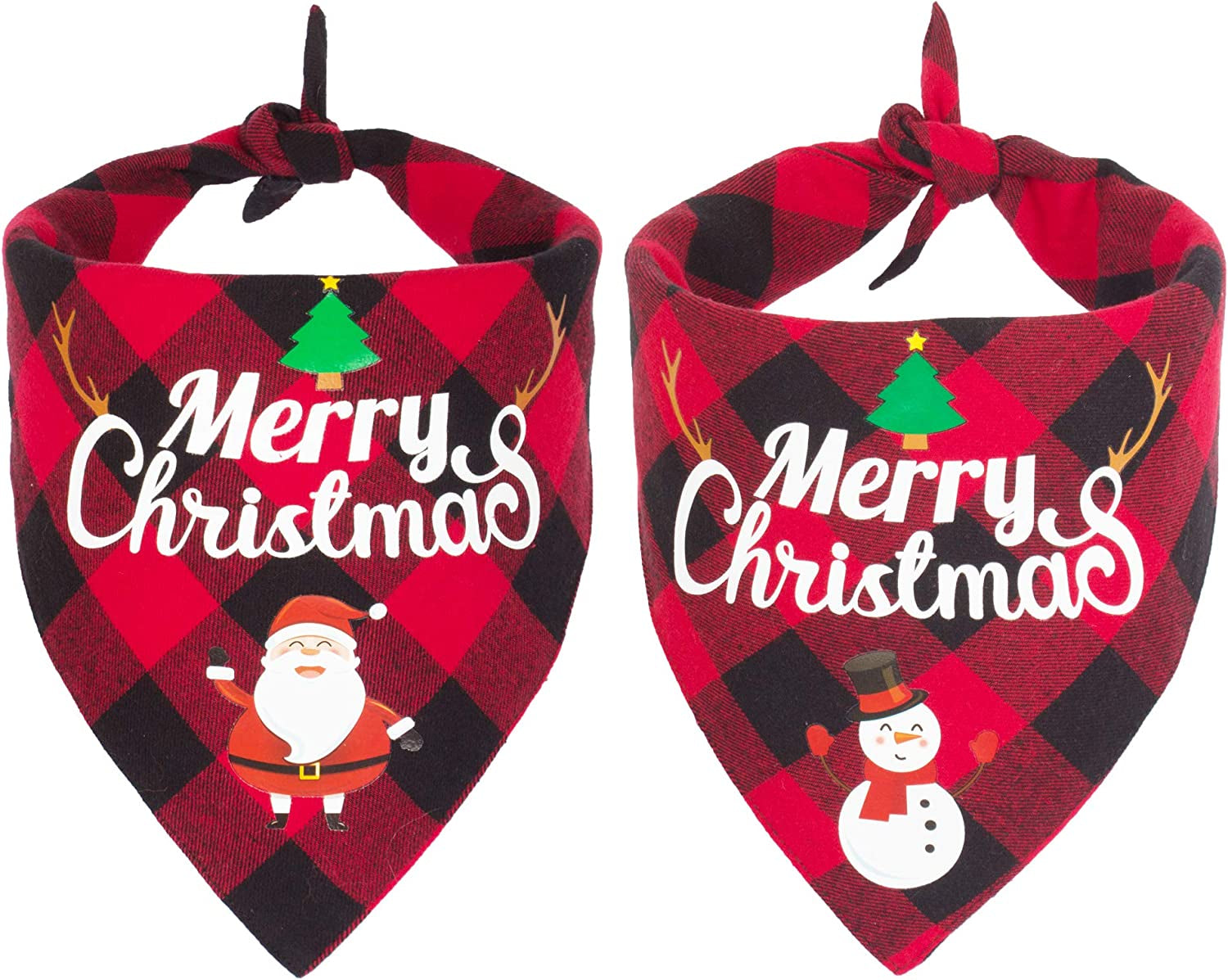 ADOGGYGO 2 Pack Dog Bandana Christmas Classic Plaid Pet Scarf Triangle Bibs Kerchief Merry Christmas Red Santa Snowman Bandana for Medium Large Dogs Pets (Large)