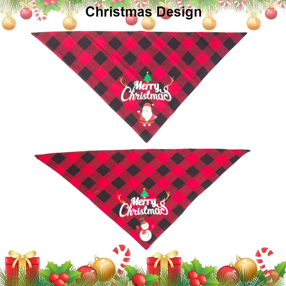 ADOGGYGO 2 Pack Dog Bandana Christmas Classic Plaid Pet Scarf Triangle Bibs Kerchief Merry Christmas Red Santa Snowman Bandana for Medium Large Dogs Pets (Large)