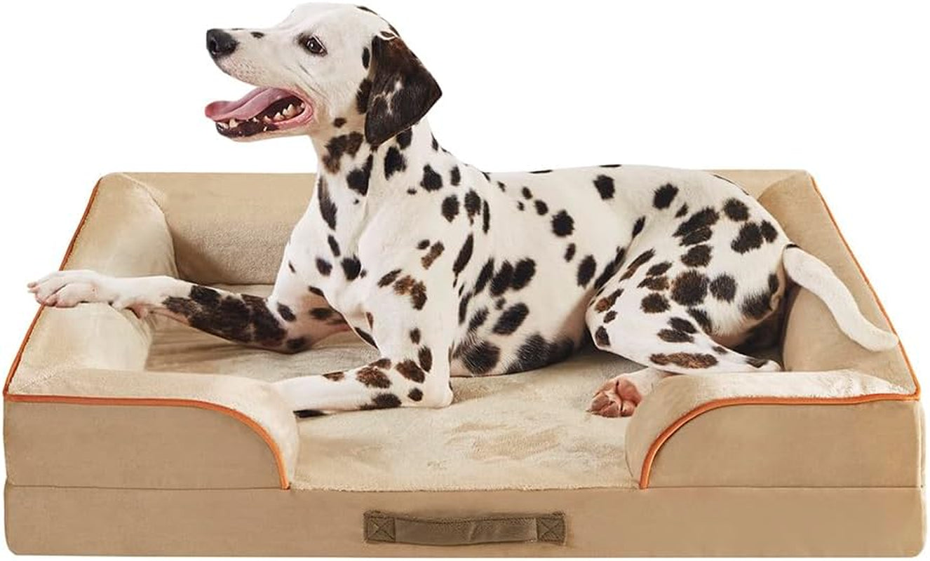 Friends Forever Orthopedic Dog Bed for Large Dogs, Waterproof Memory Foam Dog Sofa Bed L with Removable Washable Cover, Ally Khaki, 35X25X6.5