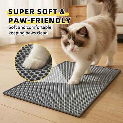 Cat Litter Mat, 15"X24" Small Double Layer Litter Trapping Mat, Waterproof/Urineproof, Easy to Clean Kitty Litter Mats for Floor, Scatter Control (Grey-1Pack)