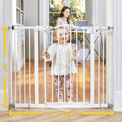 Innotruth 29-39.6" Baby Gate for Pets, Auto Close Both Sides Dog Gate with One-Hand Opening, 30" Tall Safety Gates for Stairs, Hallways, Bedrooms, Wall Pressure Mount No Drill, White