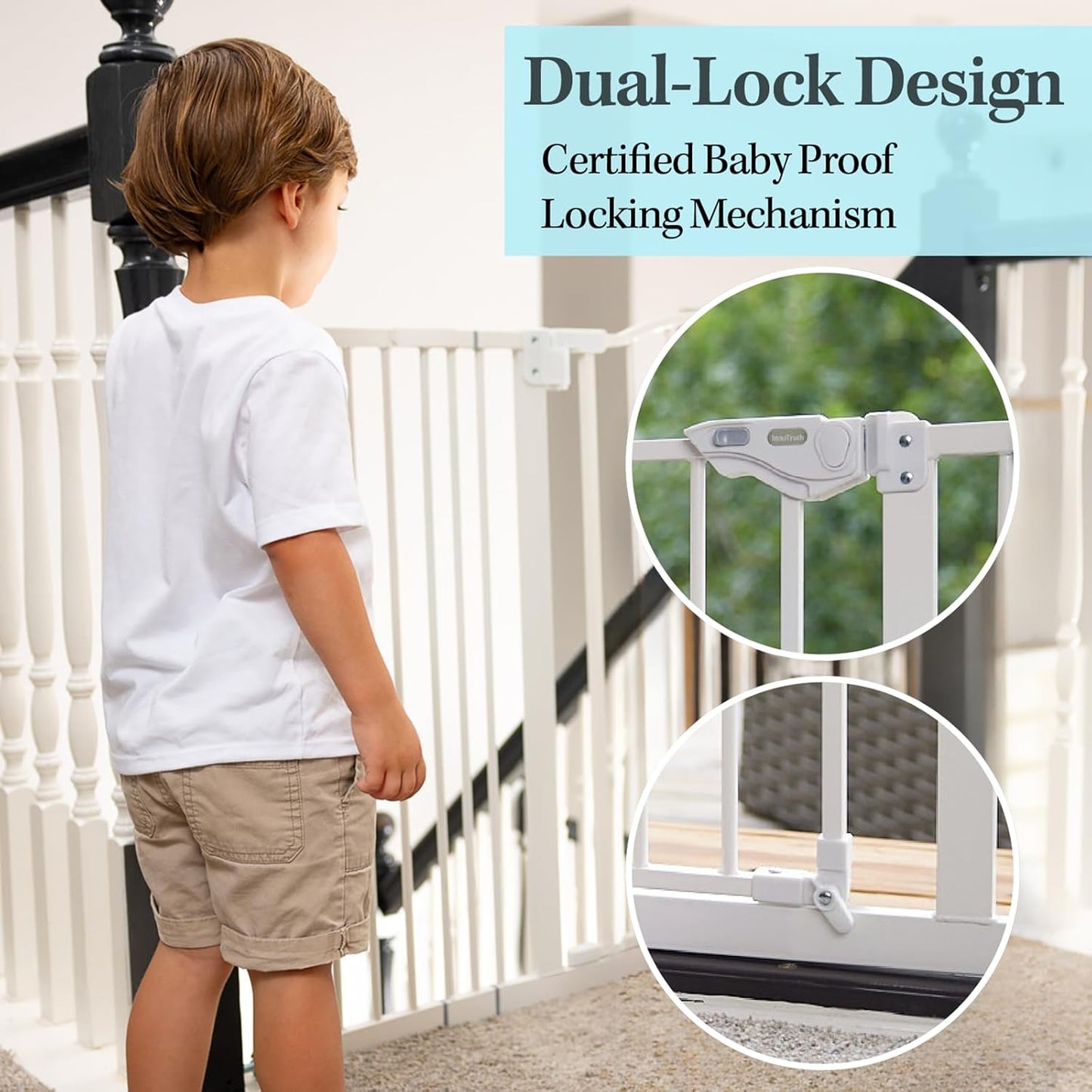 Innotruth 29-39.6" Baby Gate for Pets, Auto Close Both Sides Dog Gate with One-Hand Opening, 30" Tall Safety Gates for Stairs, Hallways, Bedrooms, Wall Pressure Mount No Drill, White