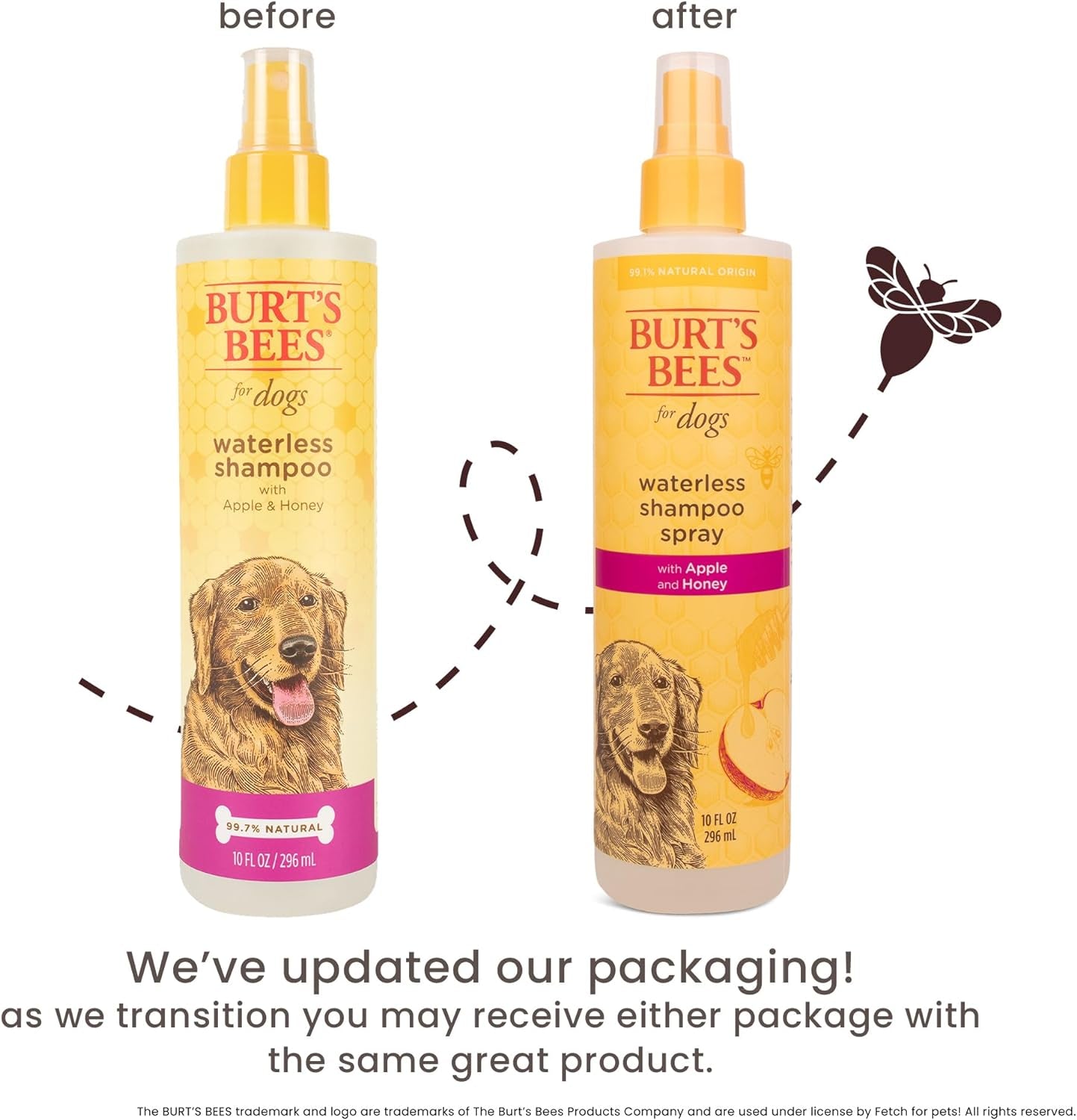 Burt'S Bees for Pets Waterless Shampoo Spray for Dogs, Apple & Honey, No-Rinse Dry Dog Shampoo for All Dogs and Puppies, Ph Balanced, No Sulfates, Parabens, Phthalates, 10 Fl Oz