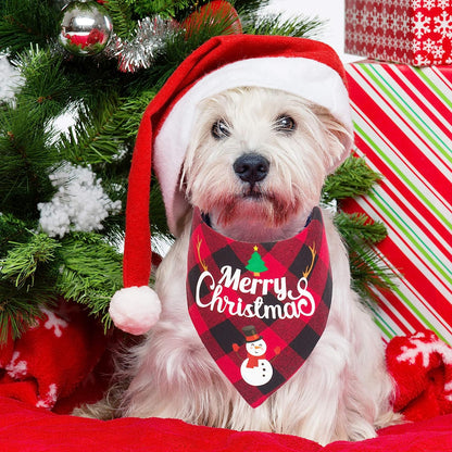 ADOGGYGO 2 Pack Dog Bandana Christmas Classic Plaid Pet Scarf Triangle Bibs Kerchief Merry Christmas Red Santa Snowman Bandana for Medium Large Dogs Pets (Large)
