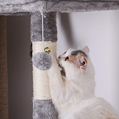 BEWISHOME Cat Tree Condo Furniture Kitten Activity Tower Pet Kitty Play House with Scratching Posts Perch Hammock Tunnel MMJ02 (Light Grey)