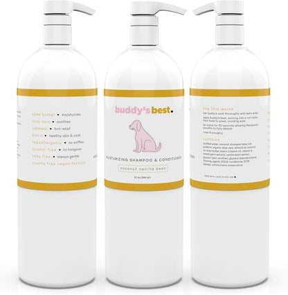 Buddy'S Best Dog Shampoo for Smelly Dogs - Oatmeal Dog Shampoo and Conditioner for Dry and Sensitive Skin - Moisturizing Puppy Wash Shampoo, Coconut Vanilla Bean Scent, 32Oz