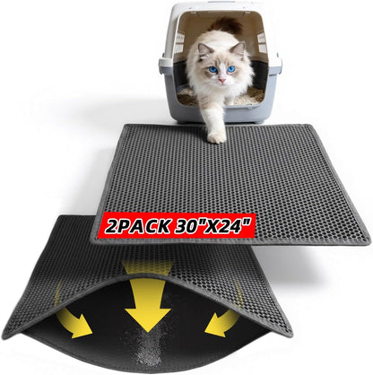 Cat Litter Mat, 15"X24" Small Double Layer Litter Trapping Mat, Waterproof/Urineproof, Easy to Clean Kitty Litter Mats for Floor, Scatter Control (Grey-1Pack)