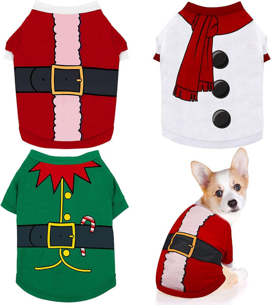 Pedgot 3-Piece Dog & Cat Christmas Shirts - Santa Claus, Snowman, Elf Patterns - Large, Cotton/Polyester, Cosplay Pet Apparel