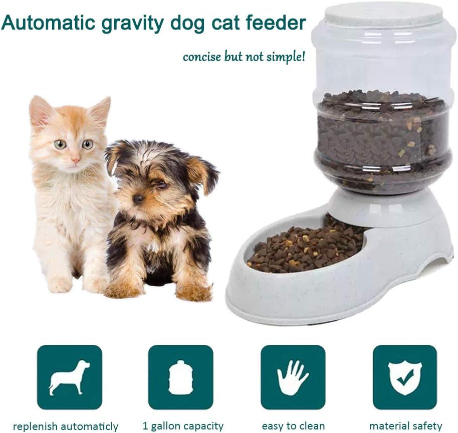 YNC Automatic Cat Feeder, 1 Gallon Cat Dog Food Dispenser, Durable Automatic Gravity Cat Dog Feeder, Practical Automatic Pet Feeder Food Dispenser for Cats, Small Dogs and Other Cute Small Pets