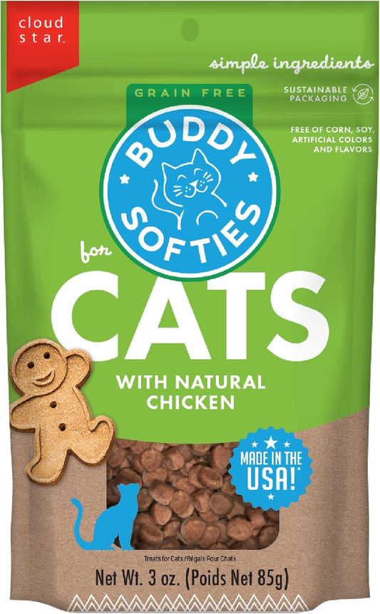 Buddy Biscuits 3 Oz Pouch of Grain Free Soft & Chewy Cat Treats Made with Natural Tender Chicken
