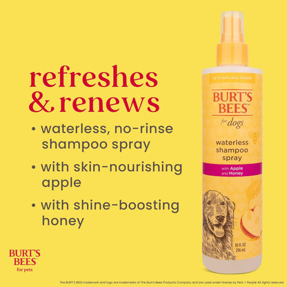 Burt'S Bees for Pets Waterless Shampoo Spray for Dogs, Apple & Honey, No-Rinse Dry Dog Shampoo for All Dogs and Puppies, Ph Balanced, No Sulfates, Parabens, Phthalates, 10 Fl Oz