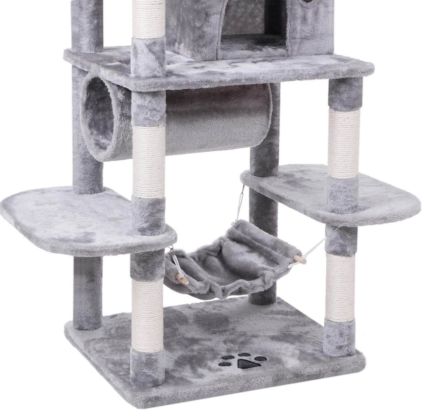 BEWISHOME Cat Tree Condo Furniture Kitten Activity Tower Pet Kitty Play House with Scratching Posts Perch Hammock Tunnel MMJ02 (Light Grey)