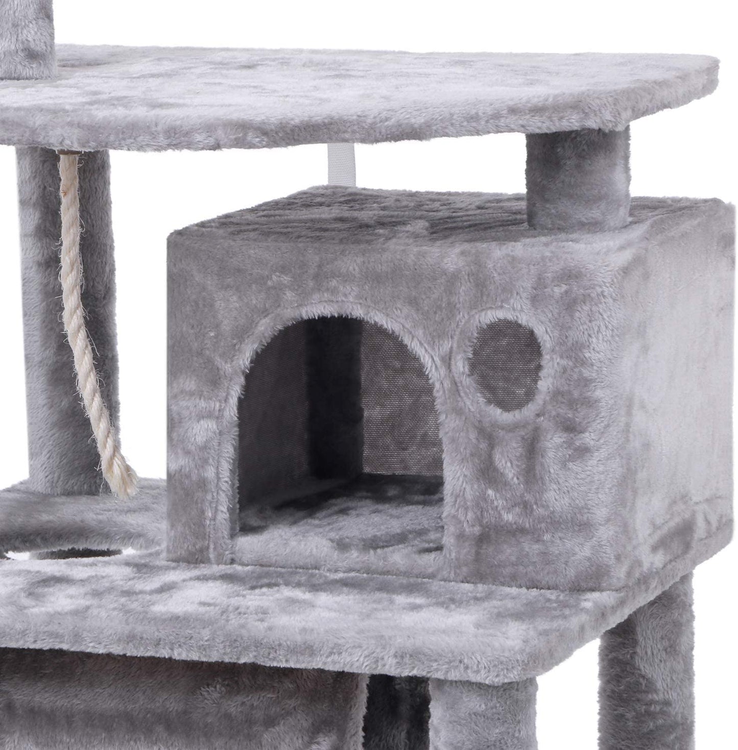 BEWISHOME Cat Tree Condo Furniture Kitten Activity Tower Pet Kitty Play House with Scratching Posts Perch Hammock Tunnel MMJ02 (Light Grey)