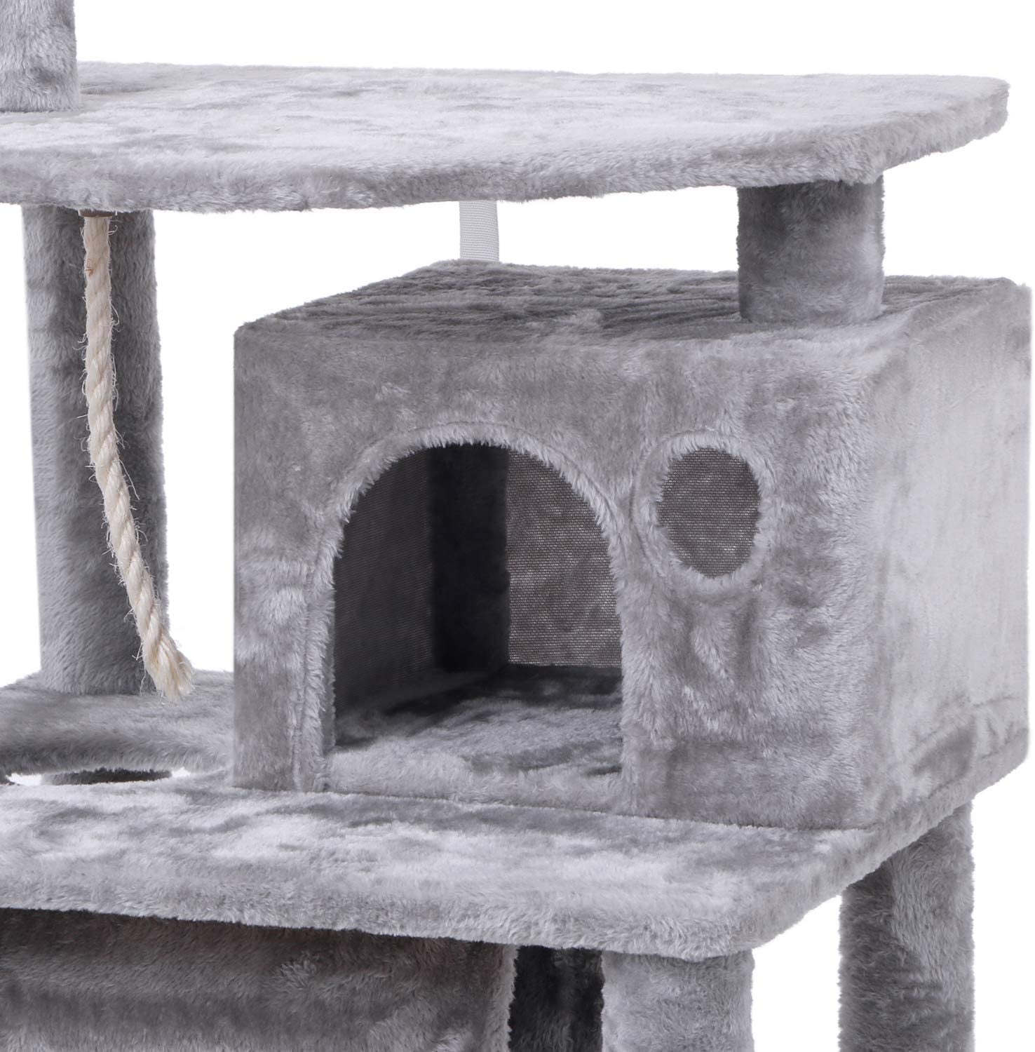 BEWISHOME Cat Tree Condo Furniture Kitten Activity Tower Pet Kitty Play House with Scratching Posts Perch Hammock Tunnel MMJ02 (Light Grey)