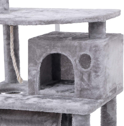 BEWISHOME Cat Tree Condo Furniture Kitten Activity Tower Pet Kitty Play House with Scratching Posts Perch Hammock Tunnel MMJ02 (Light Grey)