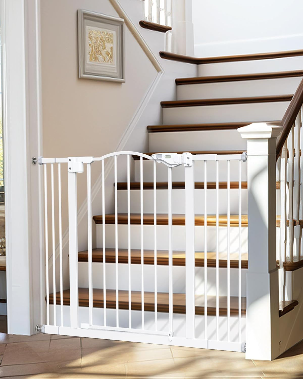 Innotruth 29-39.6" Baby Gate for Pets, Auto Close Both Sides Dog Gate with One-Hand Opening, 30" Tall Safety Gates for Stairs, Hallways, Bedrooms, Wall Pressure Mount No Drill, White