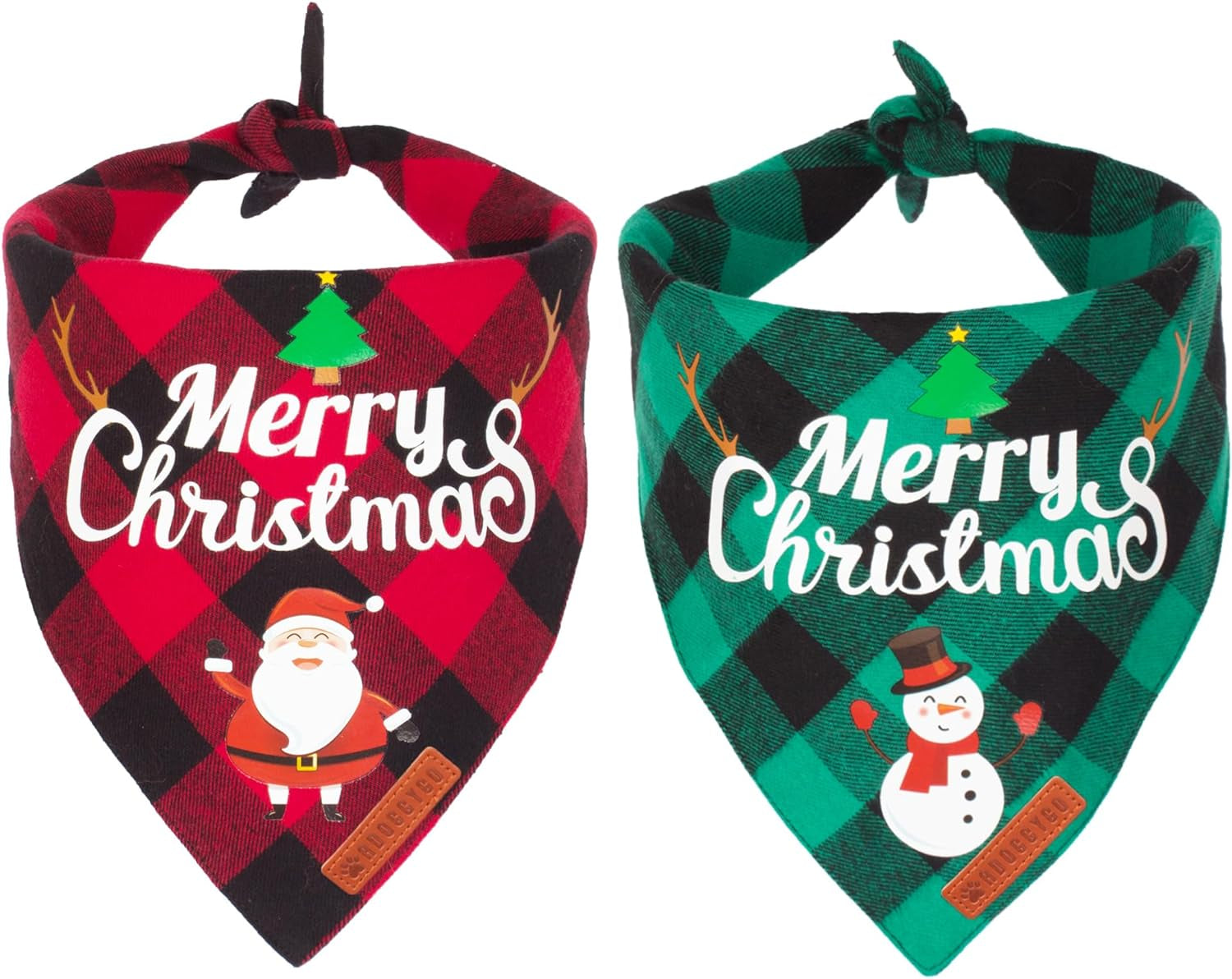 ADOGGYGO 2 Pack Dog Bandana Christmas Classic Plaid Pet Scarf Triangle Bibs Kerchief Merry Christmas Red Santa Snowman Bandana for Medium Large Dogs Pets (Large)