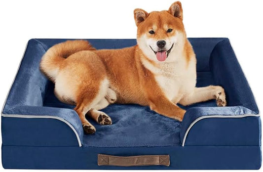 Friends Forever Orthopedic Dog Bed for Medium Dogs, Waterproof Memory Foam Dog Sofa Bed M with Removable Washable Cover, Ally Navy, 28X23X6.5