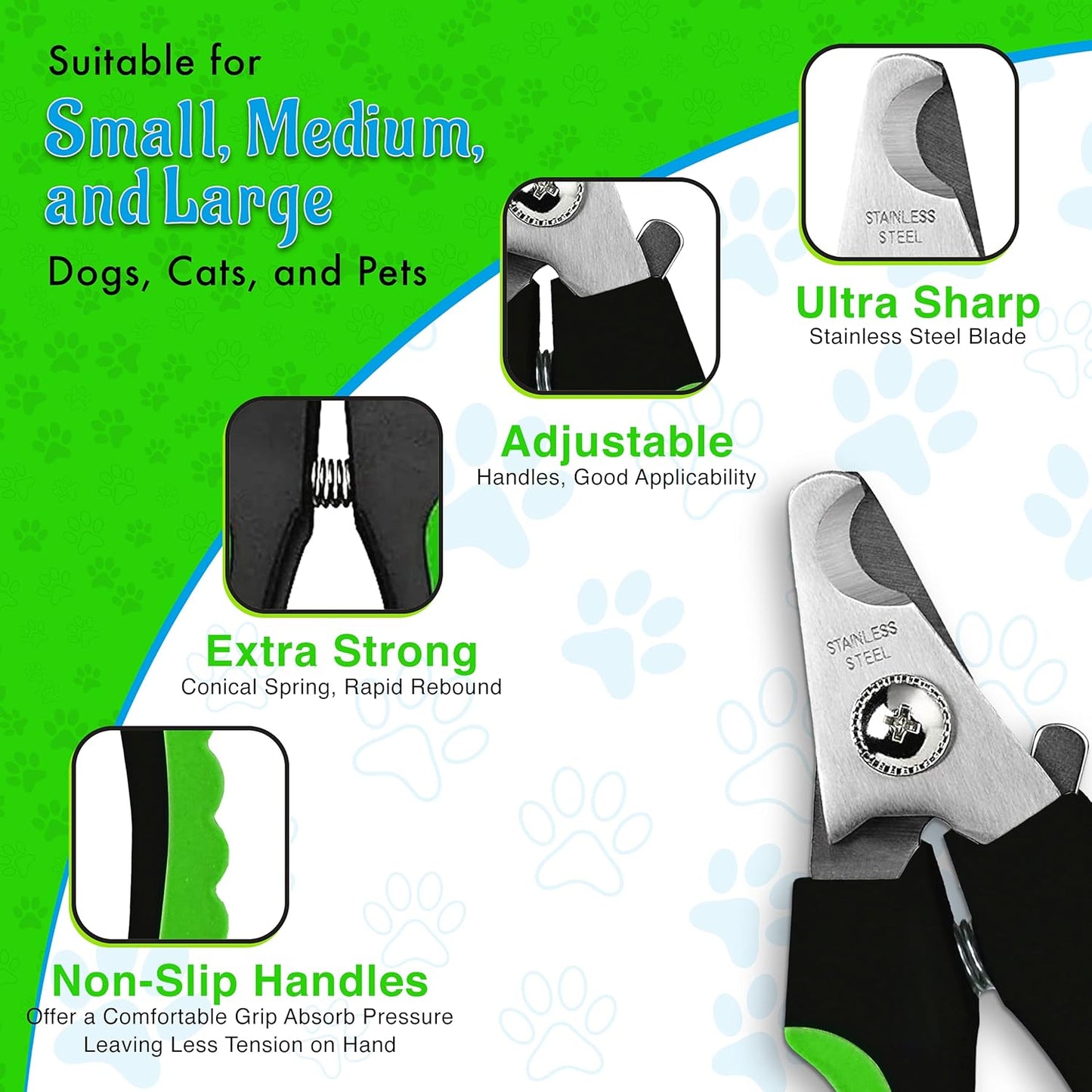 Superfunstuffs Dog Nail Clippers - Dog and Cat Pet Nail Trimmers with Nail File | Grooming Tool for Pets with Lick Mat - Professional Nail Clippers for Small Medium Large Breeds, Green