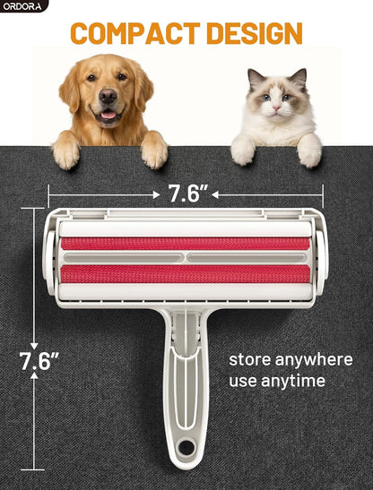 ORDORA Pet Hair Removal Tool: Reusable Lint Roller for Pet Hair - Portable Pet Hair Remover - Dog and Cat Hair Remover for Couch, Bedding, Car, Rugs & Furniture, Eco-Friendly, for Multi-Pet Homes