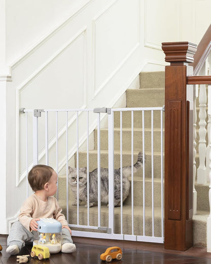 Innotruth 29-39.6" Baby Gate for Pets, Auto Close Both Sides Dog Gate with One-Hand Opening, 30" Tall Safety Gates for Stairs, Hallways, Bedrooms, Wall Pressure Mount No Drill, White