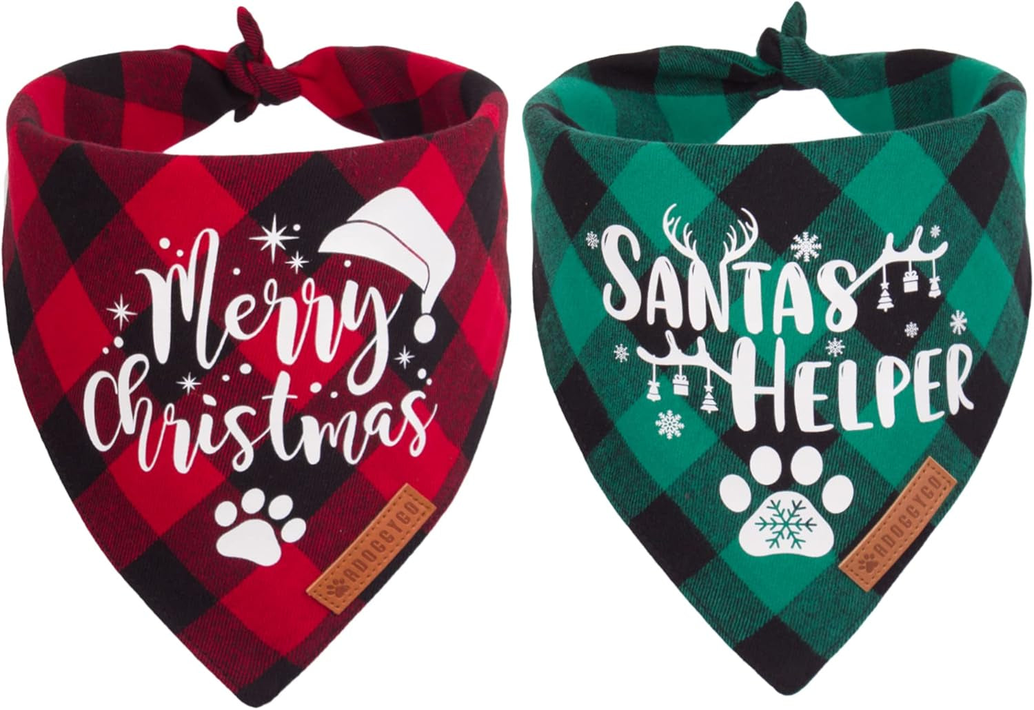 ADOGGYGO 2 Pack Dog Bandana Christmas Classic Plaid Pet Scarf Triangle Bibs Kerchief Merry Christmas Red Santa Snowman Bandana for Medium Large Dogs Pets (Large)
