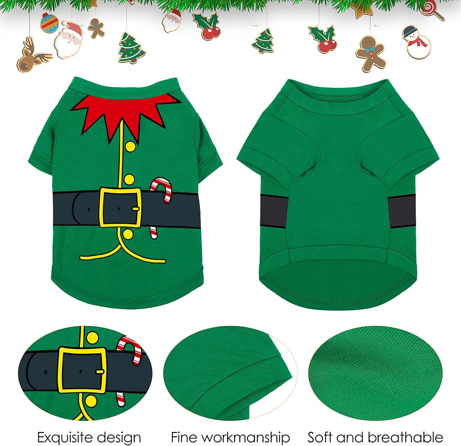 Pedgot 3-Piece Dog & Cat Christmas Shirts - Santa Claus, Snowman, Elf Patterns - Large, Cotton/Polyester, Cosplay Pet Apparel