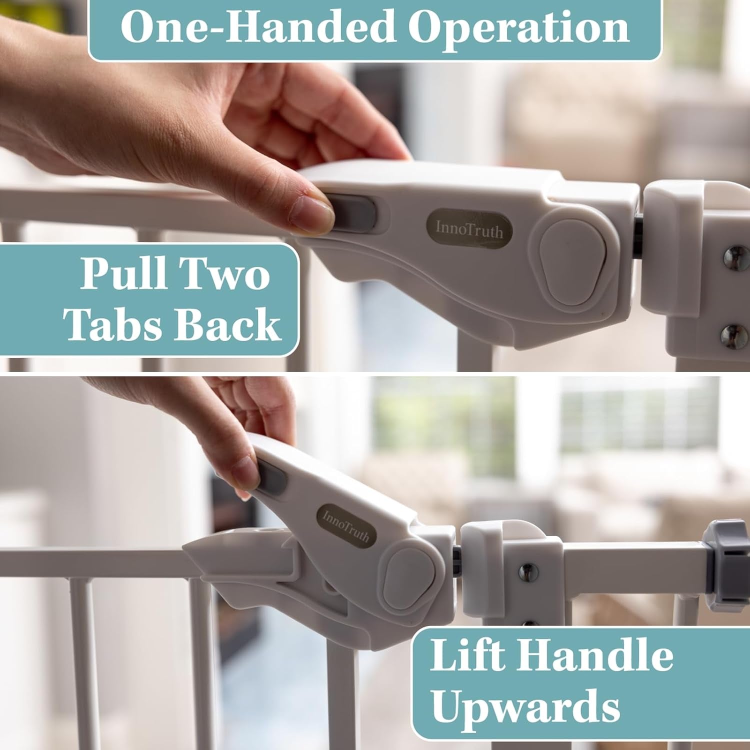 Innotruth 29-39.6" Baby Gate for Pets, Auto Close Both Sides Dog Gate with One-Hand Opening, 30" Tall Safety Gates for Stairs, Hallways, Bedrooms, Wall Pressure Mount No Drill, White