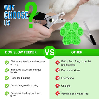 Superfunstuffs Dog Nail Clippers - Dog and Cat Pet Nail Trimmers with Nail File | Grooming Tool for Pets with Lick Mat - Professional Nail Clippers for Small Medium Large Breeds, Green