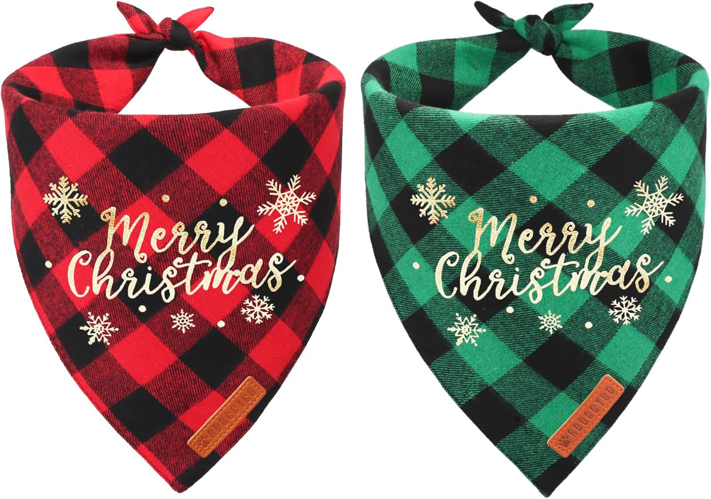ADOGGYGO 2 Pack Dog Bandana Christmas Classic Plaid Pet Scarf Triangle Bibs Kerchief Merry Christmas Red Santa Snowman Bandana for Medium Large Dogs Pets (Large)