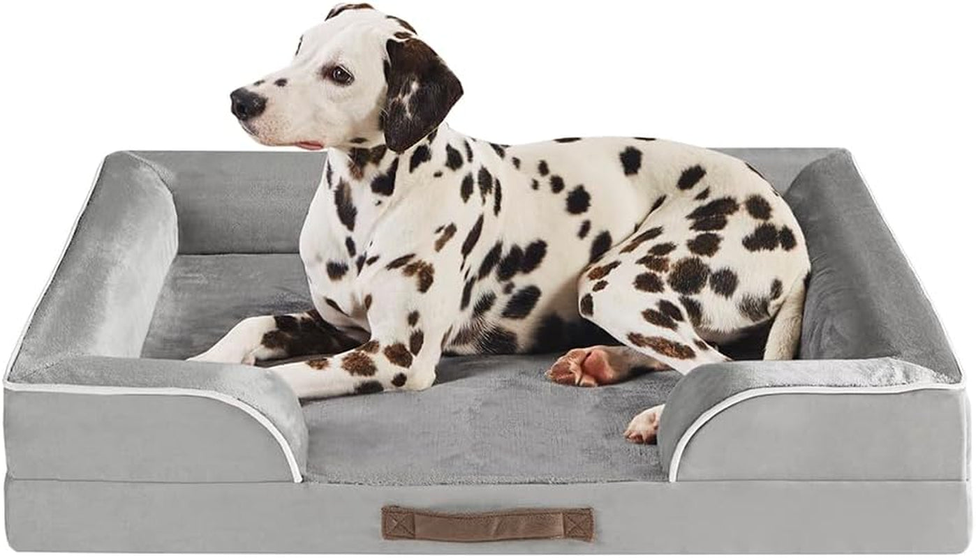 Friends Forever Orthopedic Dog Bed for Large Dogs, Waterproof Memory Foam Dog Sofa Bed L with Removable Washable Cover, Ally Grey, 35X25X6.5