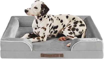 Friends Forever Orthopedic Dog Bed for Large Dogs, Waterproof Memory Foam Dog Sofa Bed L with Removable Washable Cover, Ally Grey, 35X25X6.5