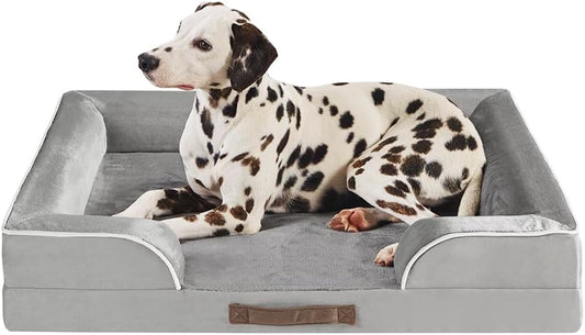 Friends Forever Orthopedic Dog Bed for Large Dogs, Waterproof Memory Foam Dog Sofa Bed L with Removable Washable Cover, Ally Grey, 35X25X6.5
